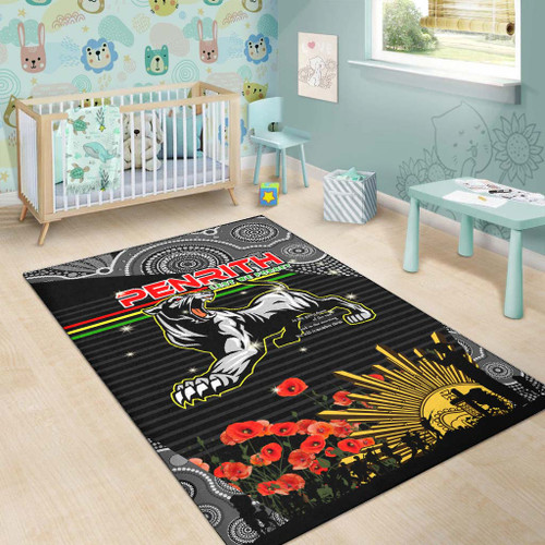 Penrith Panthers Anzac Rug - Penrith Panthers with Poppy Flower Art Rug Penrith Panthers Anzac Rug - Penrith Panthers with Poppy Flower Art Rug