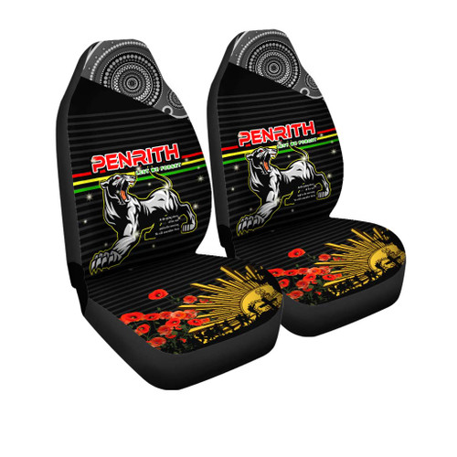 Penrith Panthers Anzac Car Seat Cover - Penrith Panthers with Poppy Flower Art Car Seat Cover Penrith Panthers Anzac Car Seat Cover - Penrith Panthers with Poppy Flower Art Car Seat Cover