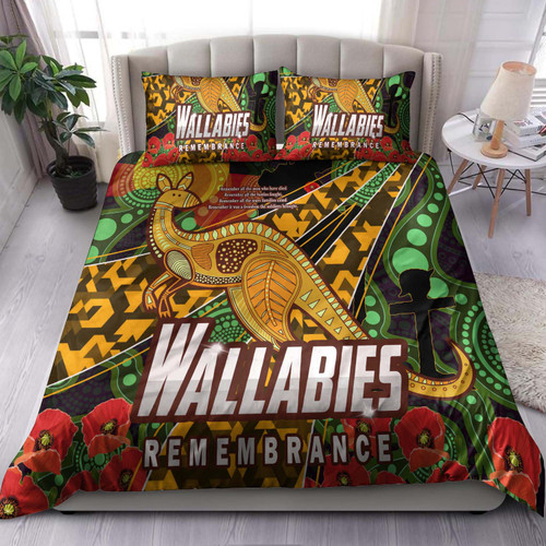 Wallabies Rugby Bedding Set - Anzac Day Aboriginal Inspired Wallabies Kangaroo Bedding Set