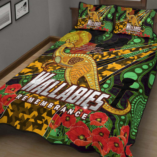 Wallabies Rugby Quilt Bed Set - Anzac Day Aboriginal Inspired Wallabies Kangaroo Quilt Bed Set Wallabies Rugby Quilt Bed Set - Anzac Day Aboriginal Inspired Wallabies Kangaroo Quilt Bed Set