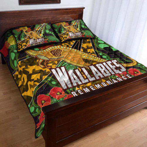 Wallabies Rugby Quilt Bed Set - Anzac Day Aboriginal Inspired Wallabies Kangaroo Quilt Bed Set Wallabies Rugby Quilt Bed Set - Anzac Day Aboriginal Inspired Wallabies Kangaroo Quilt Bed Set