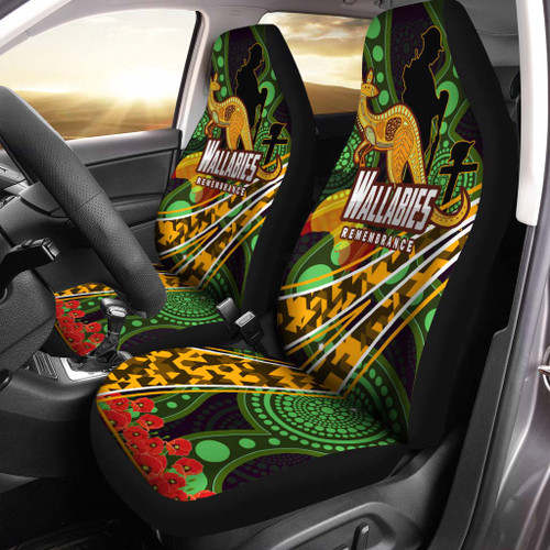 Wallabies Rugby Car Seat Cover -  Anzac Day Aboriginal Inspired Wallabies Kangaroo Car Seat Cover