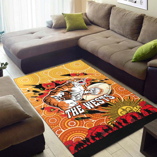 Sydney Roosters Anzac Area Rug - Anzac Aboriginal Inspired with Poppy Flower Area Rug Sydney Roosters Anzac Area Rug - Anzac Aboriginal Inspired with Poppy Flower Area Rug