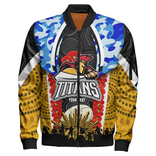 Gold Coast Titans Anzac Aboriginal Inspired Bomber Jacket - Custom Gold Coast Titans with Poppy Watercolor Flower Bomber Jacket