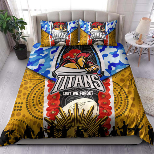 Gold Coast Titans Anzac Aboriginal Inspired Bedding Set - Gold Coast Titans with Poppy Watercolor Flower Bedding Set