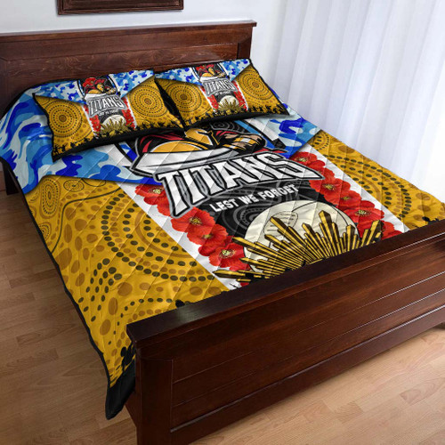 Gold Coast Titans Anzac Aboriginal Inspired Quilt Bed Set - Gold Coast Titans with Poppy Watercolor Flower Quilt Bed Set Gold Coast Titans Anzac Aboriginal Inspired Quilt Bed Set - Gold Coast Titans with Poppy Watercolor Flower Quilt Bed Set
