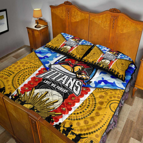 Gold Coast Titans Anzac Aboriginal Inspired Quilt Bed Set - Gold Coast Titans with Poppy Watercolor Flower Quilt Bed Set Gold Coast Titans Anzac Aboriginal Inspired Quilt Bed Set - Gold Coast Titans with Poppy Watercolor Flower Quilt Bed Set