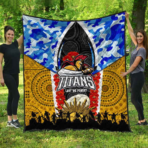 Gold Coast Titans Anzac Aboriginal Inspired Quilt - Gold Coast Titans with Poppy Watercolor Flower Quilt Gold Coast Titans Anzac Aboriginal Inspired Quilt - Gold Coast Titans with Poppy Watercolor Flower Quilt