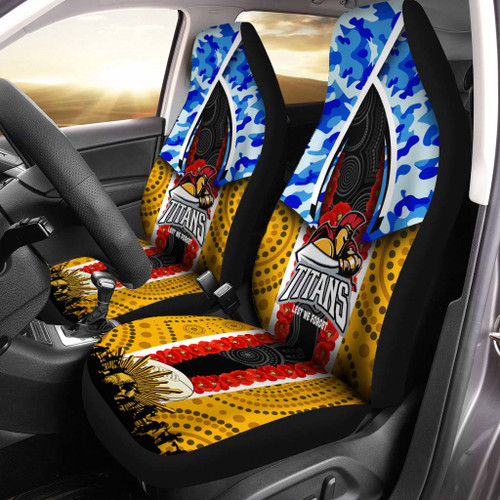 Gold Coast Titans Anzac Aboriginal Inspired Car Seat Cover - Gold Coast Titans with Poppy Watercolor Flower Car Seat Cover Gold Coast Titans Anzac Aboriginal Inspired Car Seat Cover - Gold Coast Titans with Poppy Watercolor Flower Car Seat Cover