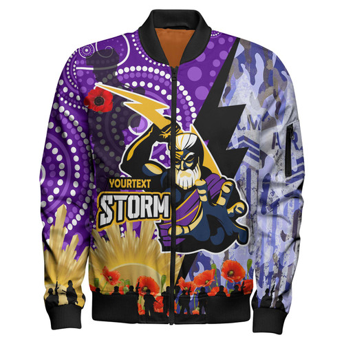 Melbourne Storm Anzac Aboriginal Inspired Bomber Jacket - Custom Melbourne Storm with Remembrance Day Poppy Flower Bomber Jacket Melbourne Storm Anzac Aboriginal Inspired Bomber Jacket - Custom Melbourne Storm with Remembrance Day Poppy Flower Bomber Jacket