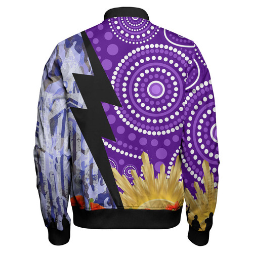 Melbourne Storm Anzac Aboriginal Inspired Bomber Jacket - Custom Melbourne Storm with Remembrance Day Poppy Flower Bomber Jacket Melbourne Storm Anzac Aboriginal Inspired Bomber Jacket - Custom Melbourne Storm with Remembrance Day Poppy Flower Bomber Jacket