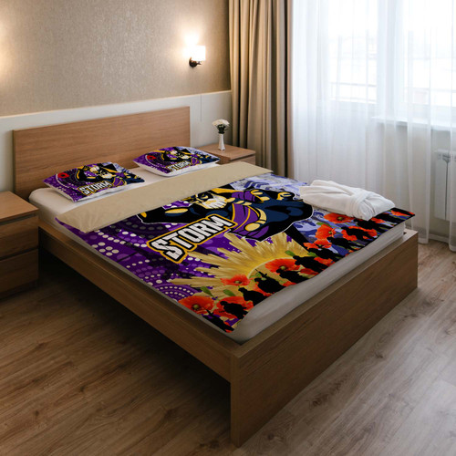 Melbourne Storm Anzac Aboriginal Inspired Bedding Set - Melbourne Storm with Remembrance Day Poppy Flower Bedding Set Melbourne Storm Anzac Aboriginal Inspired Bedding Set - Melbourne Storm with Remembrance Day Poppy Flower Bedding Set