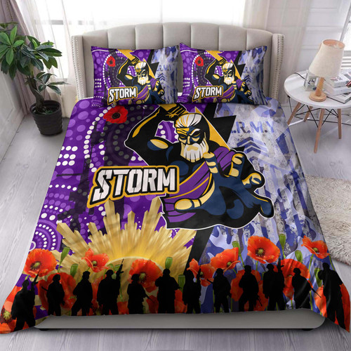 Melbourne Storm Anzac Aboriginal Inspired Bedding Set - Melbourne Storm with Remembrance Day Poppy Flower Bedding Set