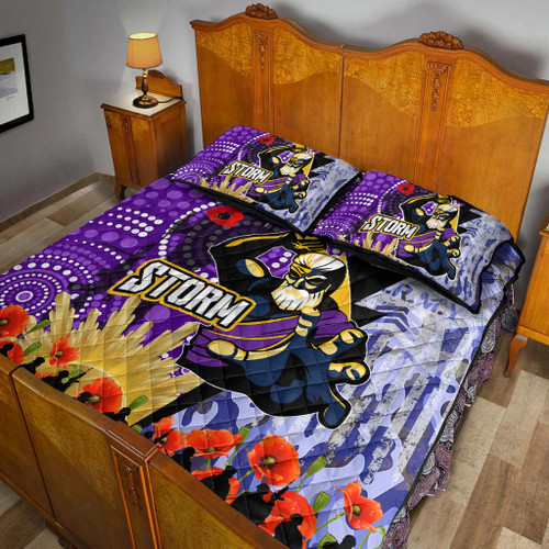 Melbourne Storm Anzac Aboriginal Inspired Quilt Bed Set - Melbourne Storm with Remembrance Day Poppy Flower Quilt Bed Set Melbourne Storm Anzac Aboriginal Inspired Quilt Bed Set - Melbourne Storm with Remembrance Day Poppy Flower Quilt Bed Set