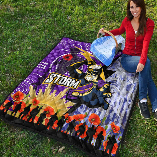 Melbourne Storm Anzac Aboriginal Inspired Quilt - Melbourne Storm with Remembrance Day Poppy Flower Quilt Melbourne Storm Anzac Aboriginal Inspired Quilt - Melbourne Storm with Remembrance Day Poppy Flower Quilt