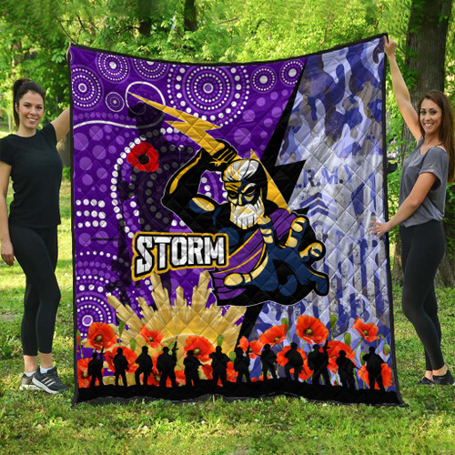 Melbourne Storm Anzac Aboriginal Inspired Quilt - Melbourne Storm with Remembrance Day Poppy Flower Quilt