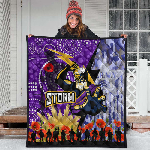 Melbourne Storm Anzac Aboriginal Inspired Quilt - Melbourne Storm with Remembrance Day Poppy Flower Quilt Melbourne Storm Anzac Aboriginal Inspired Quilt - Melbourne Storm with Remembrance Day Poppy Flower Quilt