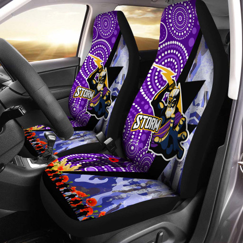 Melbourne Storm Anzac Aboriginal Inspired Car Seat Cover - Melbourne Storm with Remembrance Day Poppy Flower Car Seat Cover