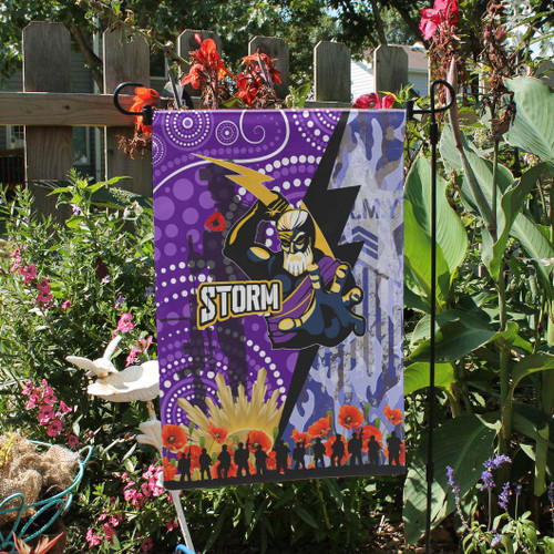 Melbourne Storm Anzac Aboriginal Inspired Flag - Melbourne Storm with Remembrance Day Poppy Flower Flag Melbourne Storm Anzac Aboriginal Inspired Flag - Melbourne Storm with Remembrance Day Poppy Flower Flag