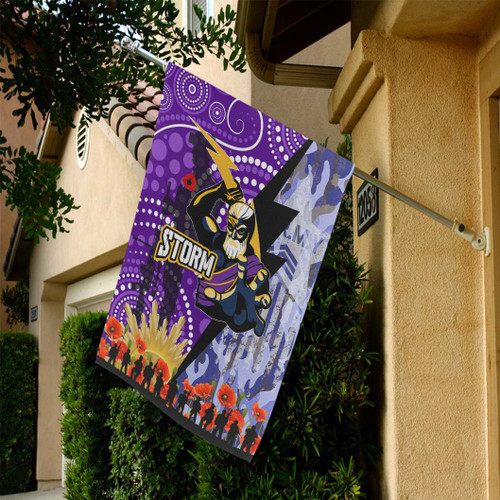 Melbourne Storm Anzac Aboriginal Inspired Flag - Melbourne Storm with Remembrance Day Poppy Flower Flag Melbourne Storm Anzac Aboriginal Inspired Flag - Melbourne Storm with Remembrance Day Poppy Flower Flag
