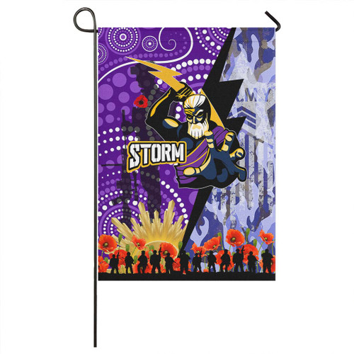 Melbourne Storm Anzac Aboriginal Inspired Flag - Melbourne Storm with Remembrance Day Poppy Flower Flag