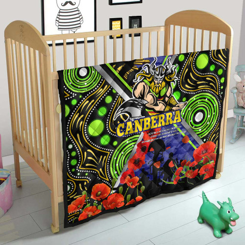 Canberra Raiders Anzac Flag Quilt - Canberra Raiders with Anzac Day Poppy Flower Quilt Canberra Raiders Anzac Flag Quilt - Canberra Raiders with Anzac Day Poppy Flower Quilt