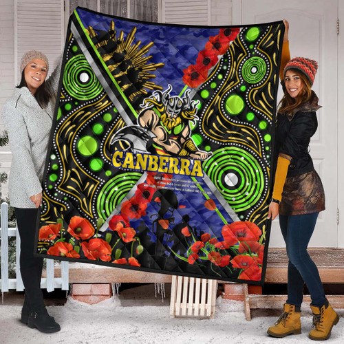 Canberra Raiders Anzac Flag Quilt - Canberra Raiders with Anzac Day Poppy Flower Quilt Canberra Raiders Anzac Flag Quilt - Canberra Raiders with Anzac Day Poppy Flower Quilt