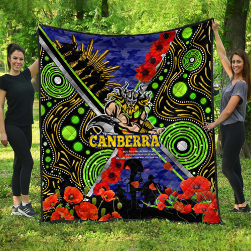Canberra Raiders Anzac Flag Quilt - Canberra Raiders with Anzac Day Poppy Flower Quilt