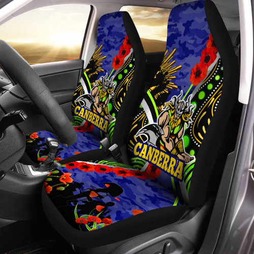 Canberra Raiders Anzac Car Seat Cover - Canberra Raiders with Anzac Day Poppy Flower Car Seat Cover
