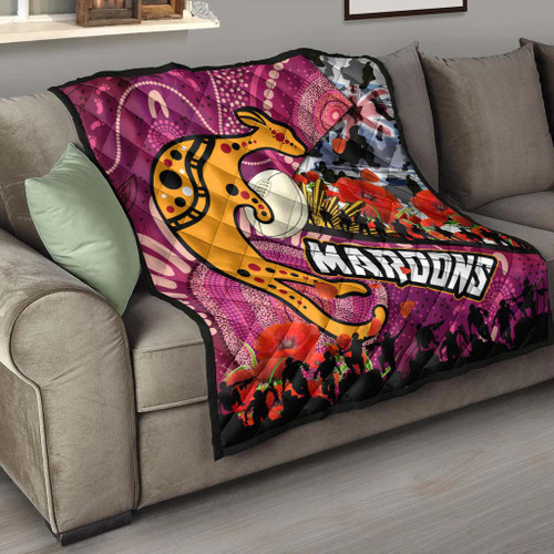 Maroons Rugby Anzac Aboriginal Inspired Quilt - Maroons Aboriginal Inspired Pattern with Anzac Day Poppy Flower Quilt Maroons Rugby Anzac Aboriginal Inspired Quilt - Maroons Aboriginal Inspired Pattern with Anzac Day Poppy Flower Quilt