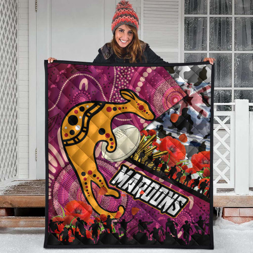 Maroons Rugby Anzac Aboriginal Inspired Quilt - Maroons Aboriginal Inspired Pattern with Anzac Day Poppy Flower Quilt Maroons Rugby Anzac Aboriginal Inspired Quilt - Maroons Aboriginal Inspired Pattern with Anzac Day Poppy Flower Quilt