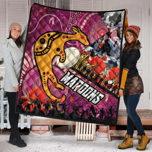 Maroons Rugby Anzac Aboriginal Inspired Quilt - Maroons Aboriginal Inspired Pattern with Anzac Day Poppy Flower Quilt Maroons Rugby Anzac Aboriginal Inspired Quilt - Maroons Aboriginal Inspired Pattern with Anzac Day Poppy Flower Quilt