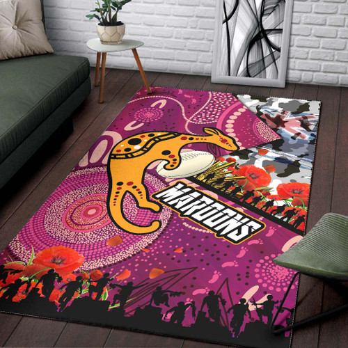Maroons Rugby Anzac Aboriginal Inspired Area Rug - Maroons Aboriginal Inspired Pattern with Anzac Day Poppy Flower Area Rug Maroons Rugby Anzac Aboriginal Inspired Area Rug - Maroons Aboriginal Inspired Pattern with Anzac Day Poppy Flower Area Rug