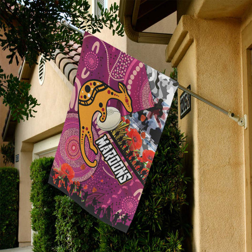 Maroons Rugby Anzac Aboriginal Inspired Flag - Maroons Aboriginal Inspired Pattern with Anzac Day Poppy Flower Flag Maroons Rugby Anzac Aboriginal Inspired Flag - Maroons Aboriginal Inspired Pattern with Anzac Day Poppy Flower Flag