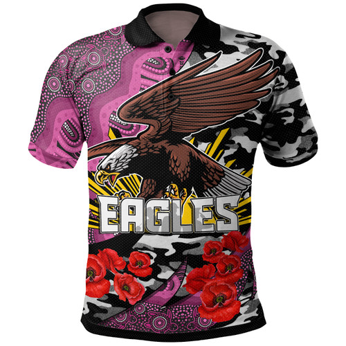 Australia Sea Eagles Anzac Custom Polo Shirt - Australia Sea Eagles Aboriginal Inspired with Poppy Flower Polo Shirt