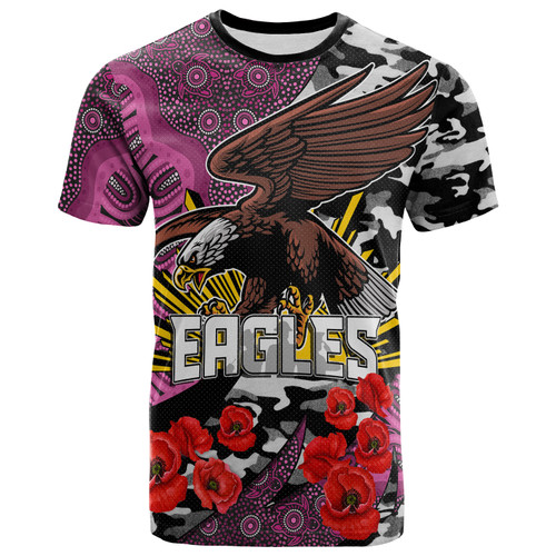 Australia Sea Eagles Anzac Custom T-Shirt - Australia Sea Eagles Aboriginal Inspired with Poppy Flower T-Shirt