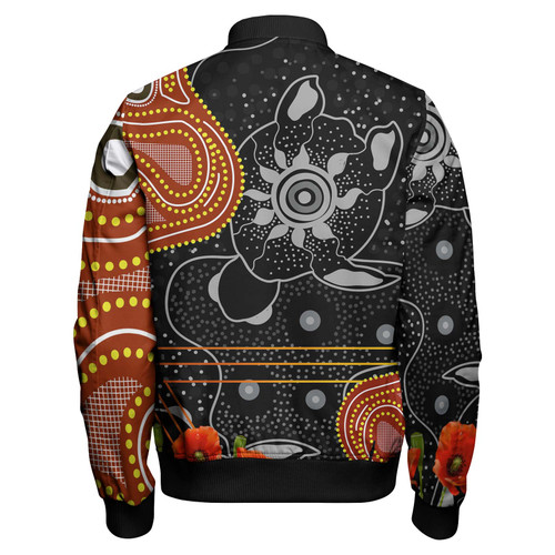 Indigenous All Stars Rugby Anzac Aboriginal Inspired Bomber Jacket - All Stars with Anzac Day with Poppy Flower Bomber Jacket Indigenous All Stars Rugby Anzac Aboriginal Inspired Bomber Jacket - All Stars with Anzac Day with Poppy Flower Bomber Jacket