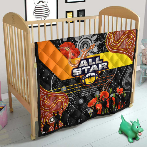 All Stars Rugby Anzac Aboriginal Inspired Quilt - All Stars with Anzac Day with Poppy Flower Quilt All Stars Rugby Anzac Aboriginal Inspired Quilt - All Stars with Anzac Day with Poppy Flower Quilt