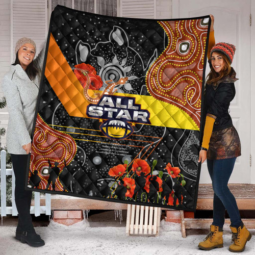 All Stars Rugby Anzac Aboriginal Inspired Quilt - All Stars with Anzac Day with Poppy Flower Quilt All Stars Rugby Anzac Aboriginal Inspired Quilt - All Stars with Anzac Day with Poppy Flower Quilt