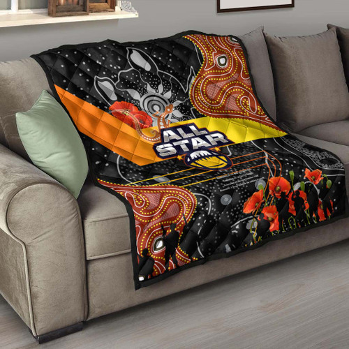 All Stars Rugby Anzac Aboriginal Inspired Quilt - All Stars with Anzac Day with Poppy Flower Quilt All Stars Rugby Anzac Aboriginal Inspired Quilt - All Stars with Anzac Day with Poppy Flower Quilt