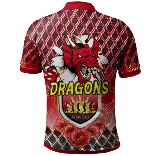 Australia Illawarra and St George Polo Shirt - Aboriginal Inspired And Anzac Day With Dragons Poppy Flower Patterns Polo Shirt Australia Illawarra and St George Polo Shirt - Aboriginal Inspired And Anzac Day With Dragons Poppy Flower Patterns Polo Shirt