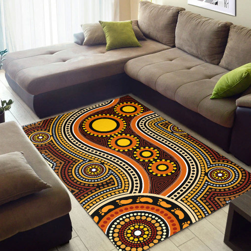 Australia Aboriginal Area Rug - Aboriginal Dot Art Connection With Footprints Australia Aboriginal Area Rug - Aboriginal Dot Art Connection With Footprints