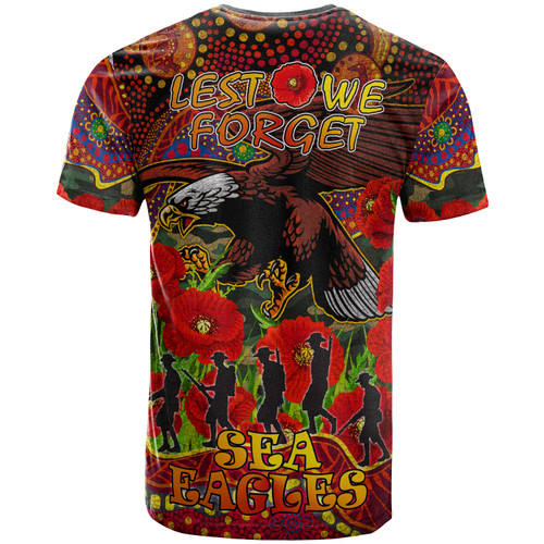 Australia Sea Eagles Anzac Day Custom T-shirt - Aboriginal Inspired Lest We Forget Australia Sea Eagles With Poppy Flower Australia Sea Eagles Anzac Day Custom T-shirt - Aboriginal Inspired Lest We Forget Australia Sea Eagles With Poppy Flower