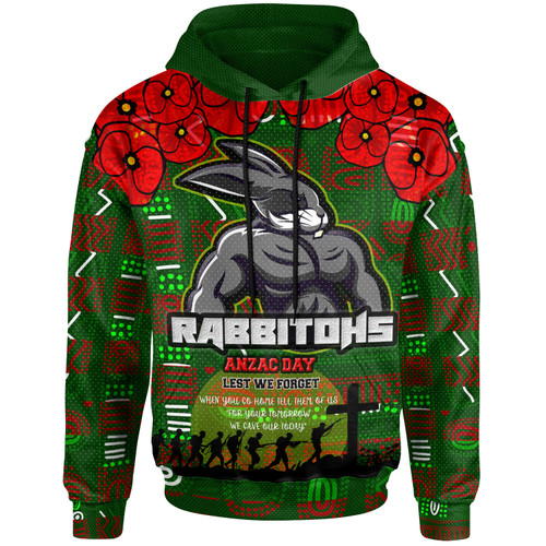 Australia Rabbitohs Hoodie - Aboriginal Inspired Australia Rabbitohs Anzac '' Lest We Forget '' With Poppy Flower Hoodie