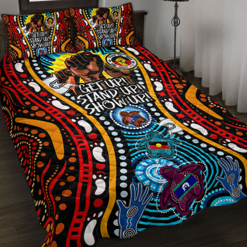 Australia Naidoc Week Custom Quilt Bed Set - Aboriginal and Torres Strait Islander Get Up! Stand Up! Show Up!
