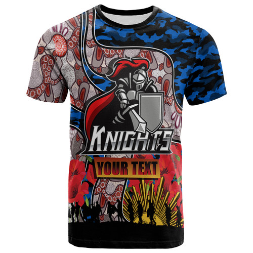 Newcastle Knights T-Shirt - Custom Anzac Day Newcastle Knights Indigenous with Remembrance Poppy T-Shirt Newcastle Knights T-Shirt - Custom Anzac Day Newcastle Knights Indigenous with Remembrance Poppy T-Shirt