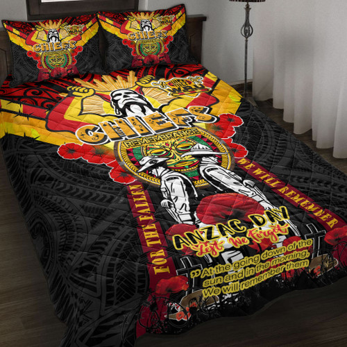 Waikato Chiefs Anzac Day Custom Quilt Bed Set - Remembrance Chiefs With Maori Patterns And Poppy Flowers
