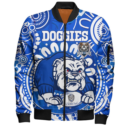 Australia City of Canterbury Bankstown Custom Bomber Jacket - Indigenous Doggies Blue and Whites Aboriginal Inspired