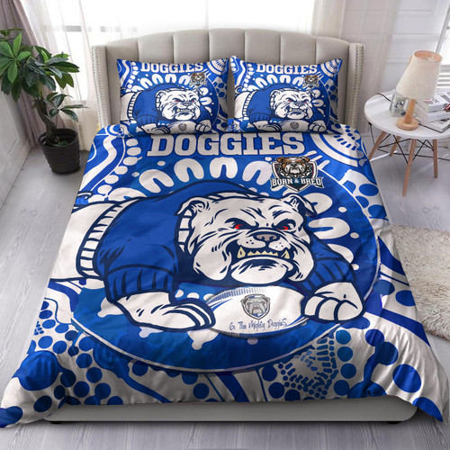 Australia City of Canterbury Bankstown Custom Bedding Set - Indigenous Doggies Blue and Whites Aboriginal Inspired