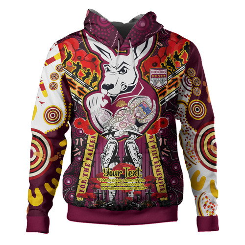 Australia Queensland Anzac Custom Hoodie - Remembrance Indigenous QLD With Poppy Flower Hoodie Australia Queensland Anzac Custom Hoodie - Remembrance Indigenous QLD With Poppy Flower Hoodie